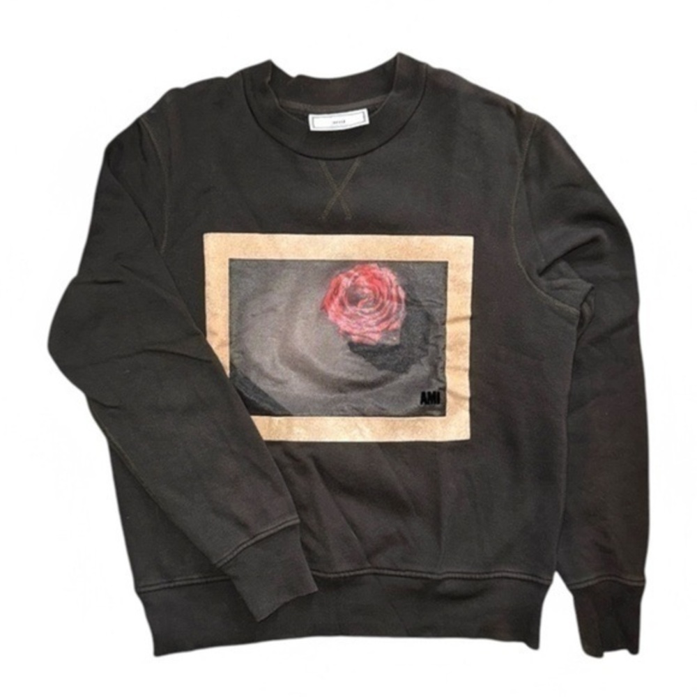 AMI Paris Alexandre Mattiussi Archival Rose Graphic Crewneck Sweatshirt Khaki
